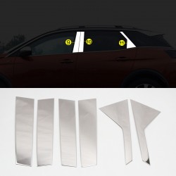 Stainless Steel Window Center Pillar Trims 6pcs For Peugeot 3008 2016-2019