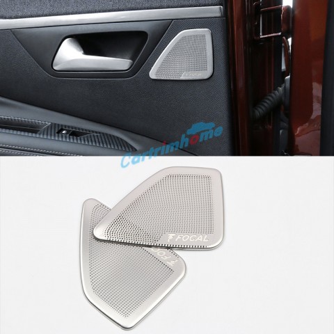 Free Shipping Steel Focal Logo Interior Rear Door Stereo Speaker Cover Trim 2pcs For Peugeot 3008 SUV Access / Active / Allure / GT 2016 2017 2018
