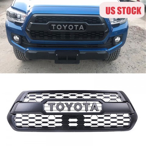Not suitable with front camera!!!Matte Black Front Bumper Hood Grille Grill For 2016-2023 Toyota Tacoma TRD PRO Replacement